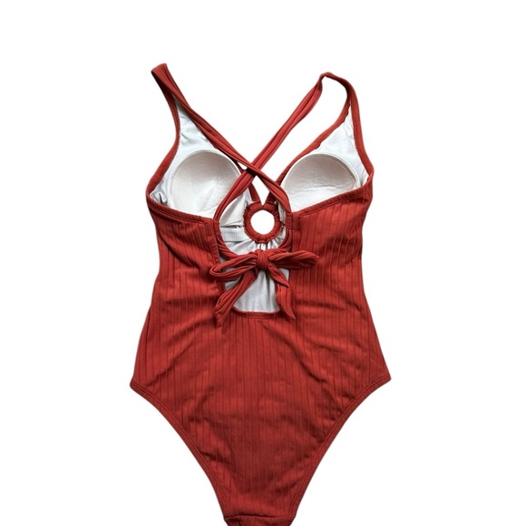 Kona Sol Women's Wide Ribbed Ring Medium Coverage One Piece Swimsuit Orange S - Picture 6 of 10